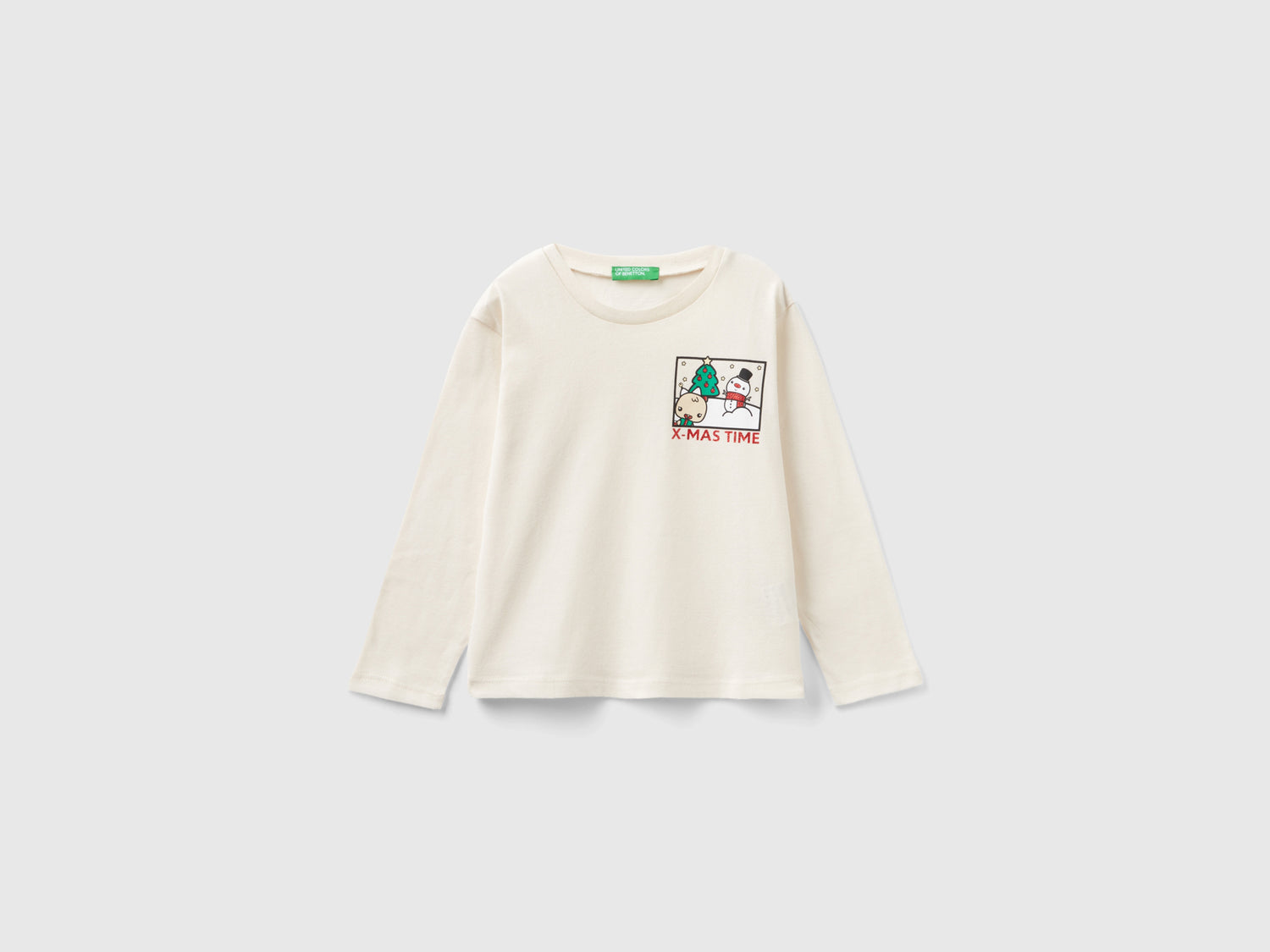 T-shirt natalizia in caldo cotone da bimba bianco panna | Benetton Outlet