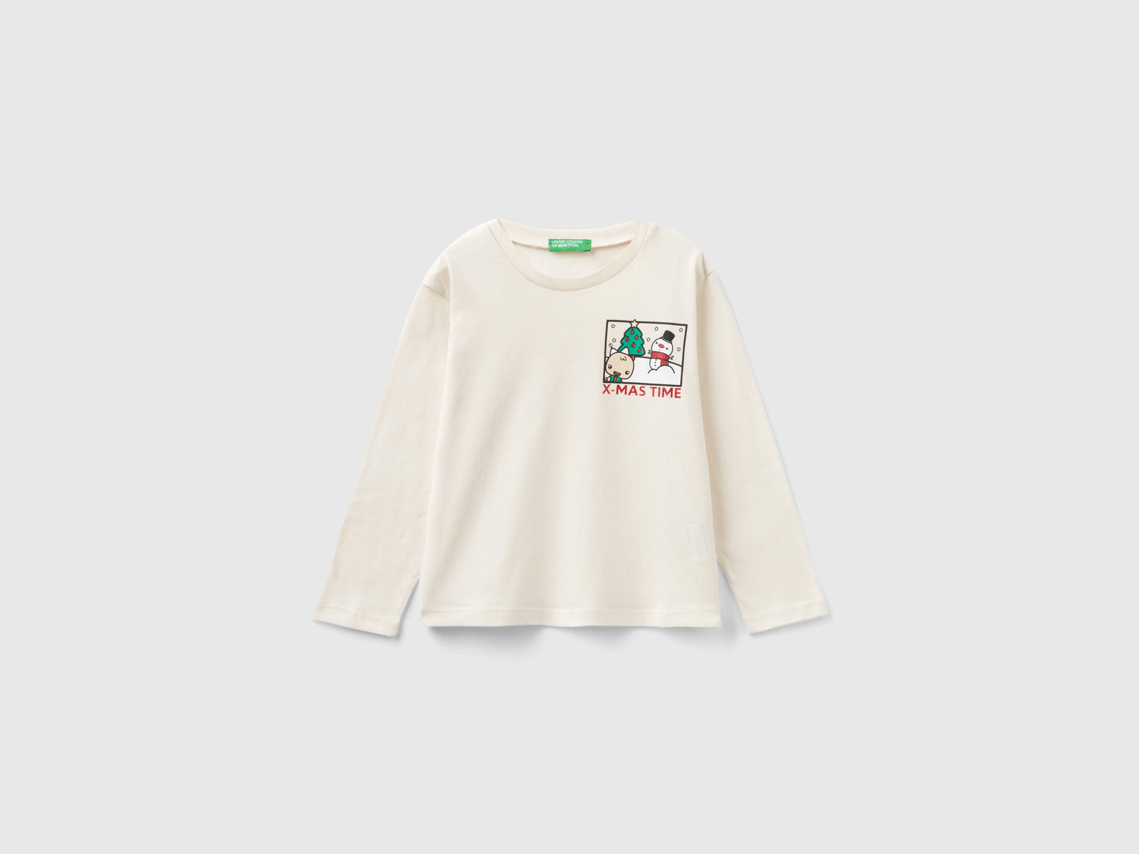 T-shirt natalizia in caldo cotone da bimba bianco panna | Benetton Outlet