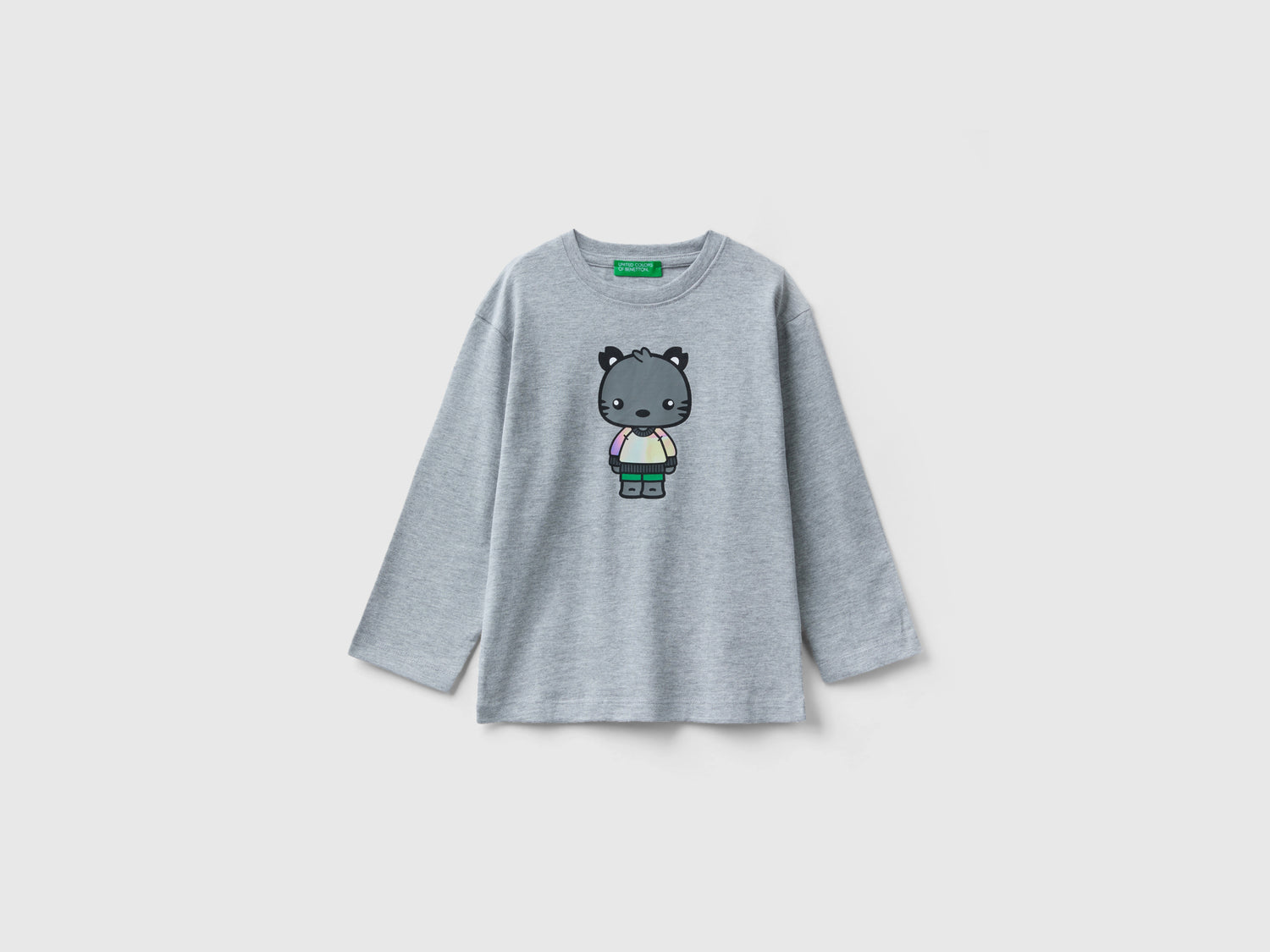 Maglietta con stampa in cotone a fibra lunga da bimbo grigio | Benetton Outlet