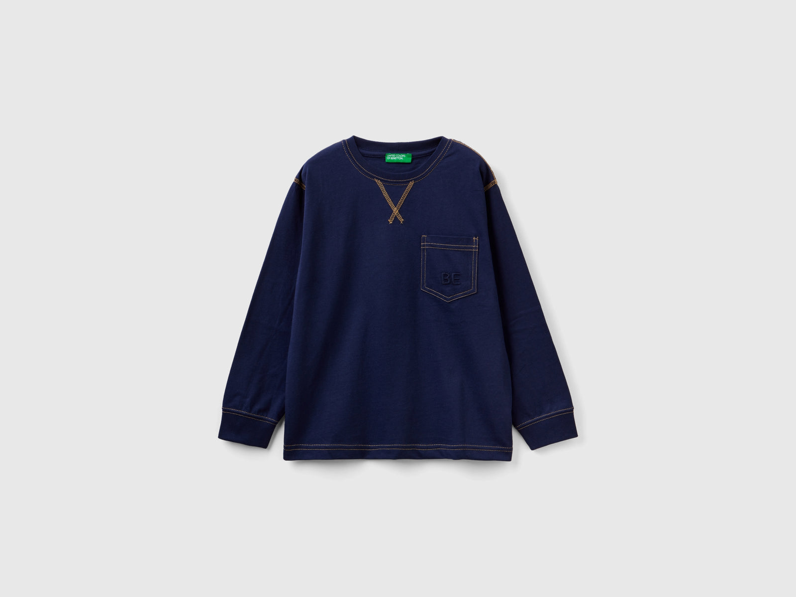 Maglietta con taschino in caldo cotone da bambino blu scuro | Benetton Outlet