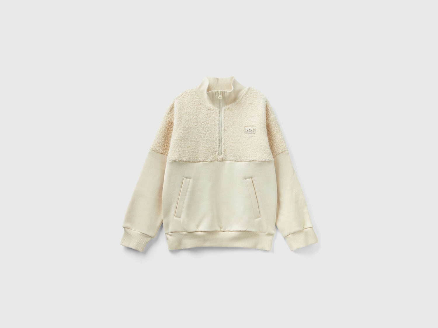 Calda felpa mezza zip da bambino beige | Benetton Outlet