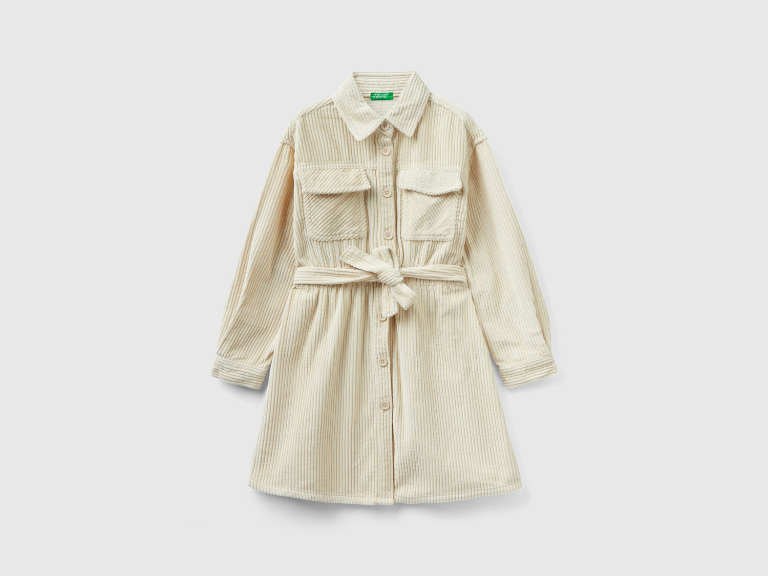 Chemisier in velluto a coste da bambina beige | Benetton Outlet