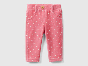 Pantaloni con stampa cuori in ciniglia