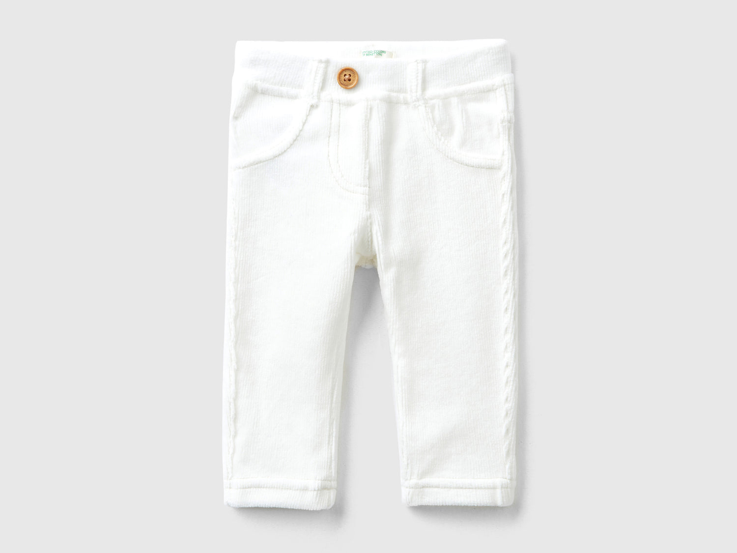 Pantalones de chenilla elástica da neonato bianco panna | Benetton Outlet