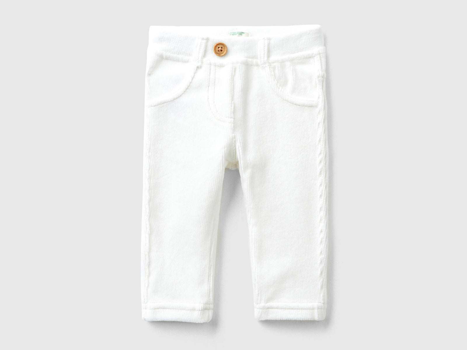 Stretch chenille trousers da neonato bianco panna | Benetton Outlet