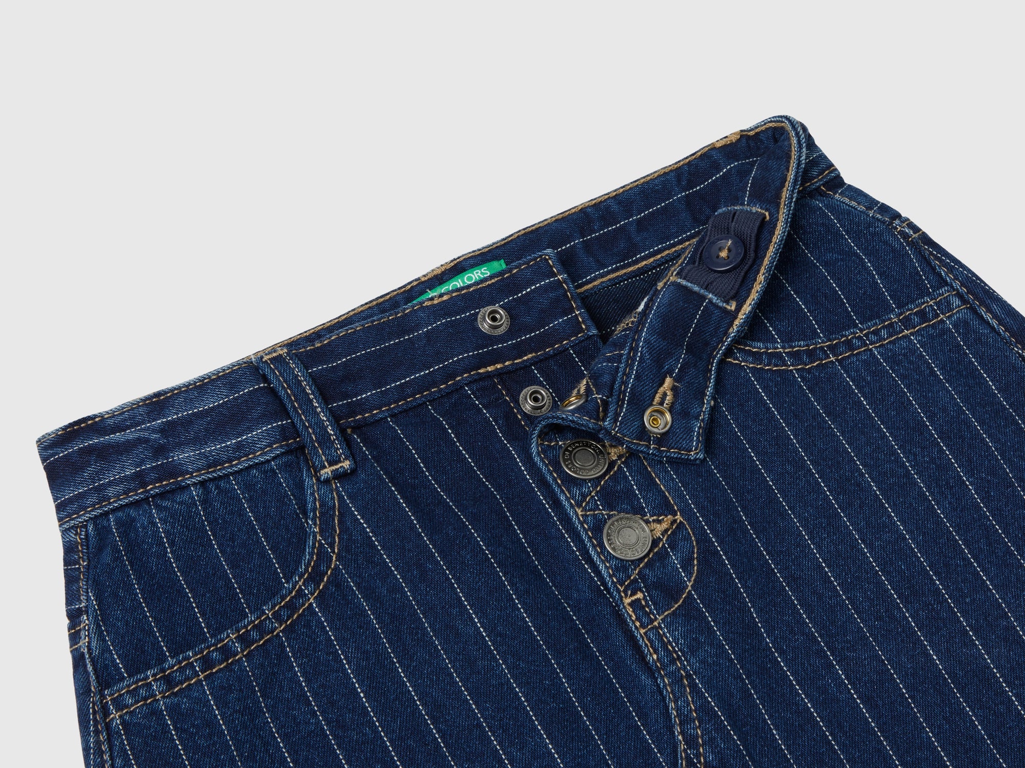 Minigonna gessata di jeans da bambina blu scuro Benetton Outlet