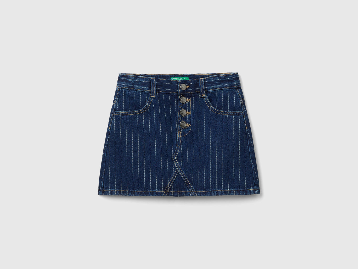 Minigonna gessata di jeans da bambina blu scuro | Benetton Outlet