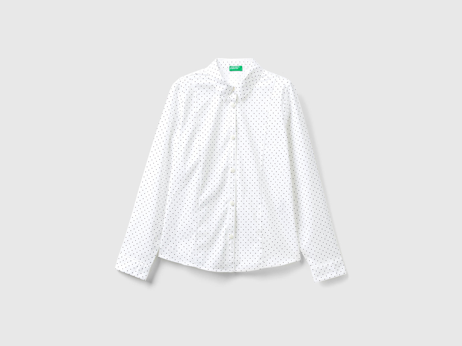 Camisa de lunares en mezcla de algodón elástico da bambina bianco | Benetton Outlet
