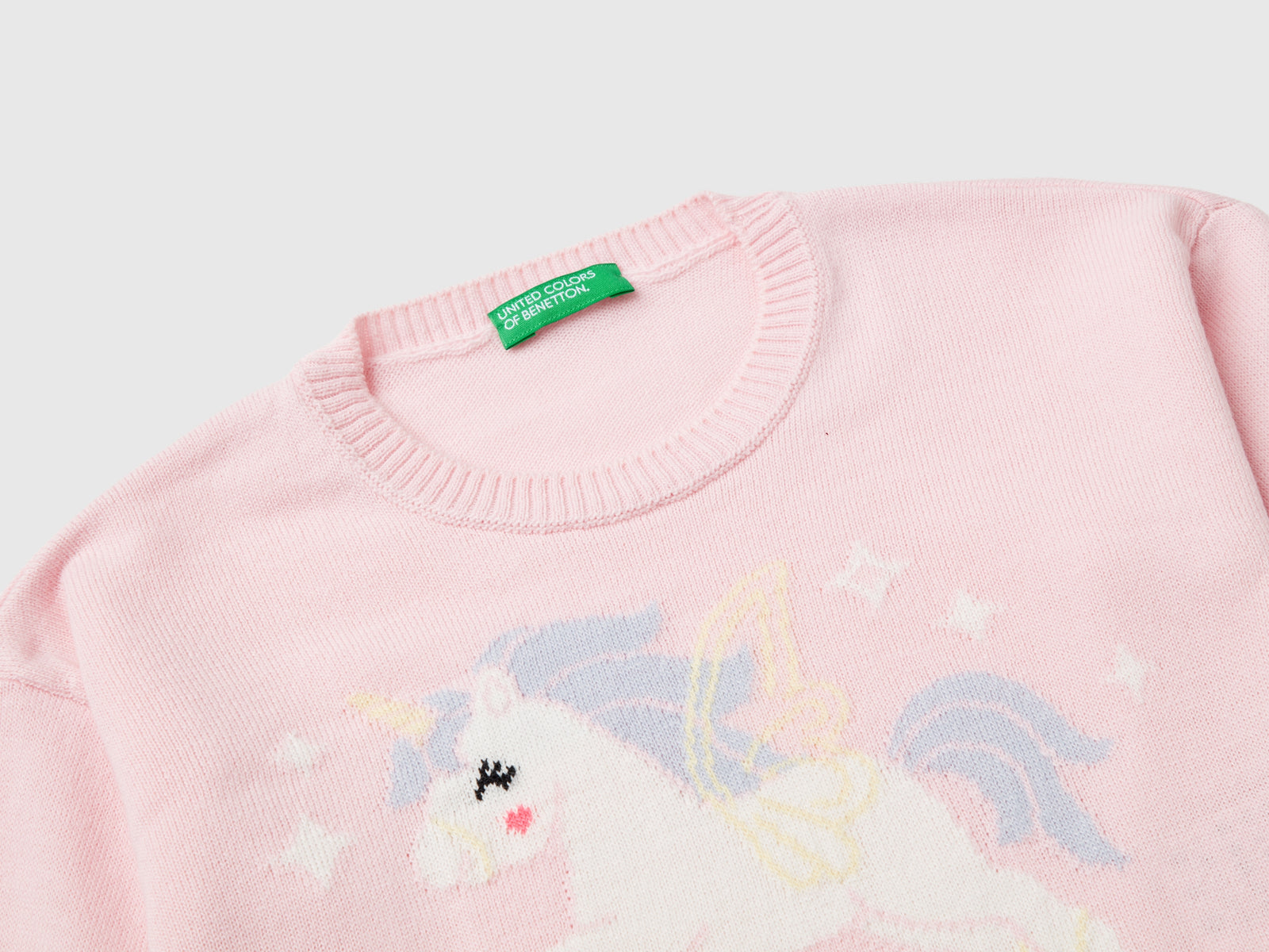 Maglia con intarsio unicorno da bimba rosa 3 | Benetton Outlet
