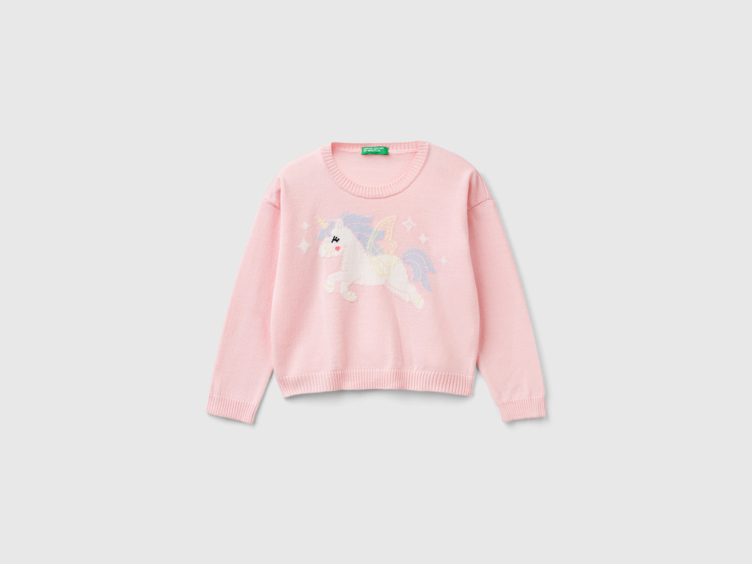Maglia con intarsio unicorno da bimba rosa | Benetton Outlet