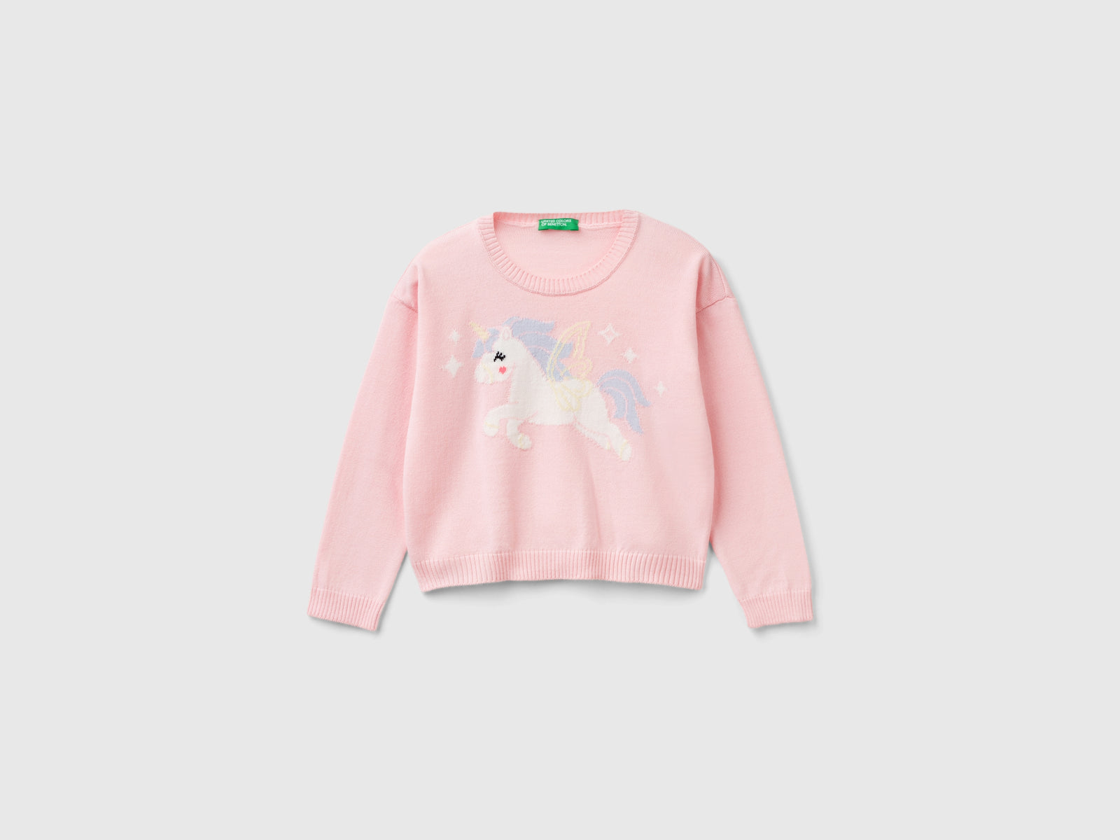 Maglia con intarsio unicorno da bimba rosa | Benetton Outlet
