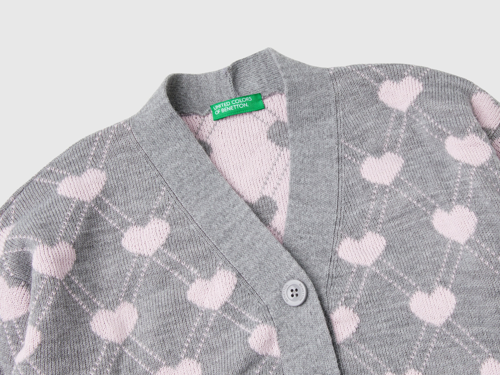 Cardigan con motivo cuori da bambina grigio chiaro 3 | Benetton Outlet
