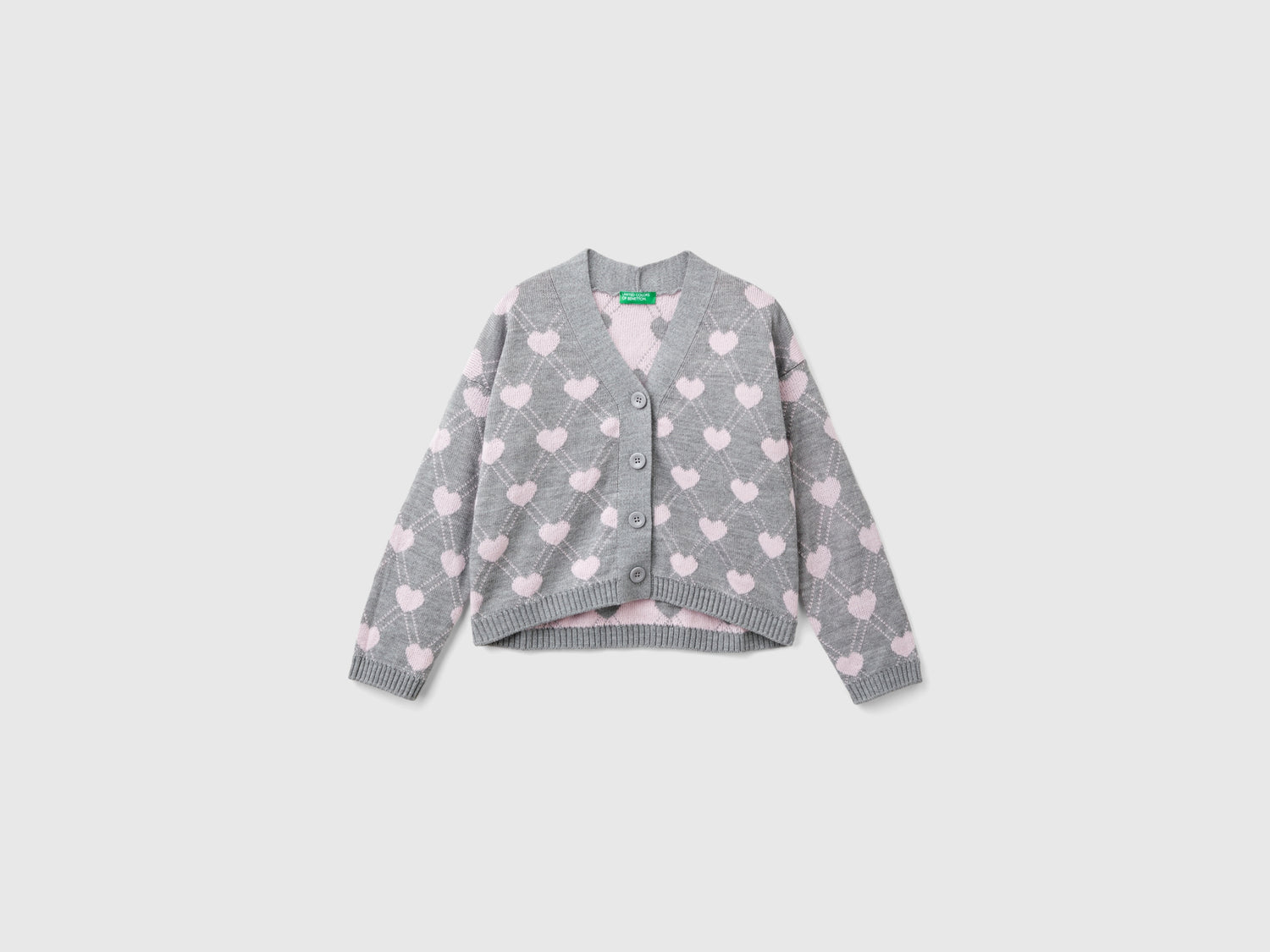 Cardigan con motivo cuori da bambina grigio chiaro | Benetton Outlet