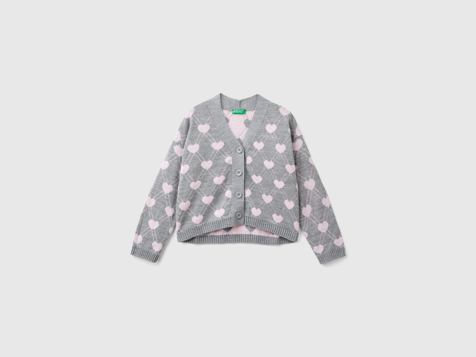 Cardigan con motivo cuori da bambina grigio chiaro | Benetton Outlet