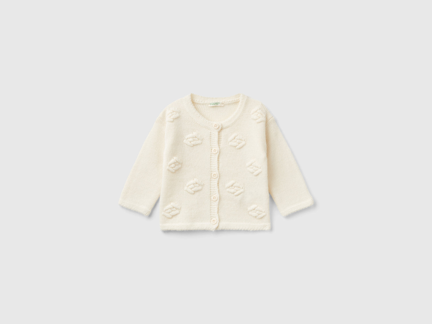 Cardigan con rose in misto lana da neonato bianco panna | Benetton Outlet