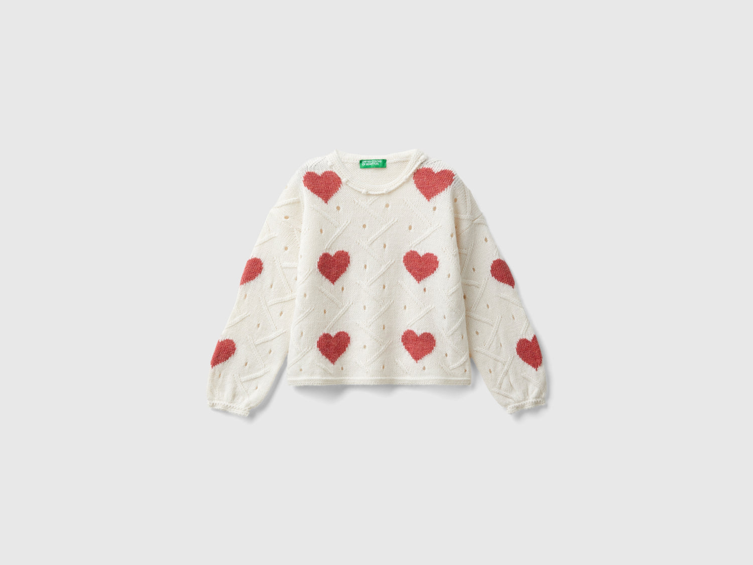 Maglia con intarsio cuori da bimba bianco panna | Benetton Outlet