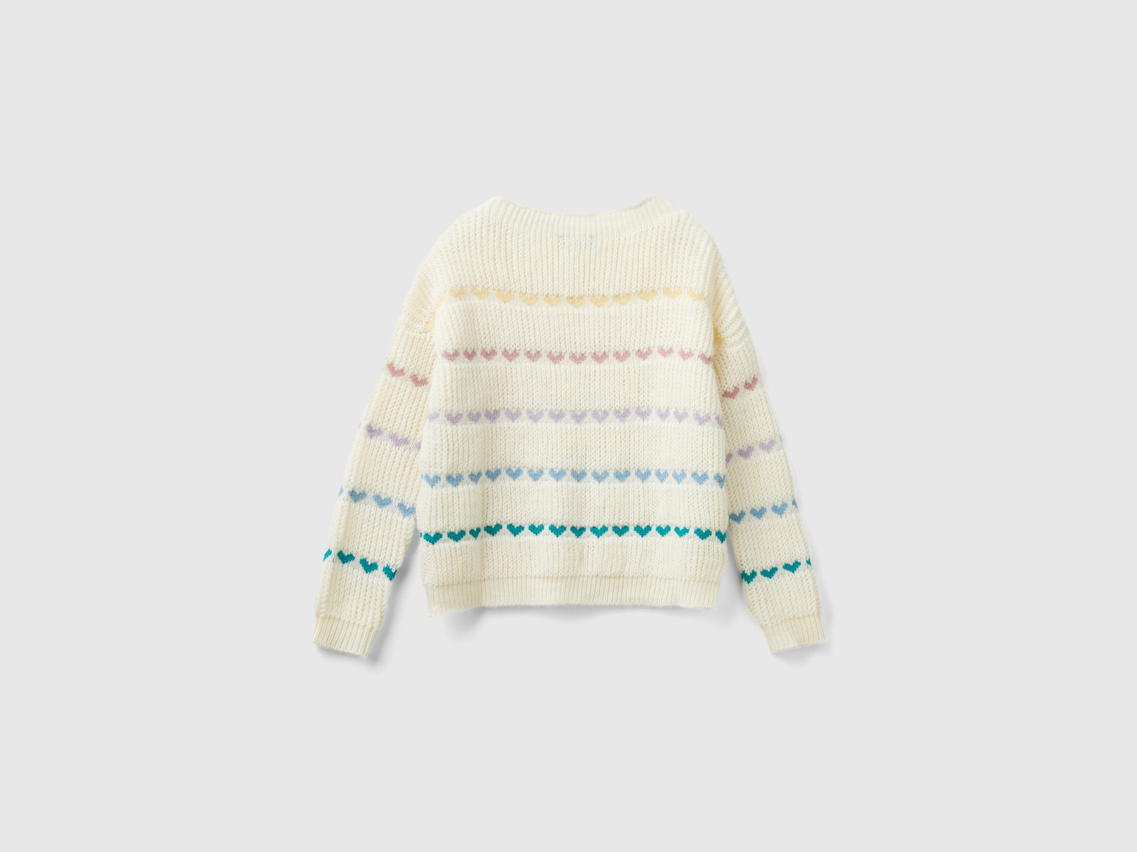 Maglioncino con intarsio cuori da bambina bianco panna 2 | Benetton Outlet