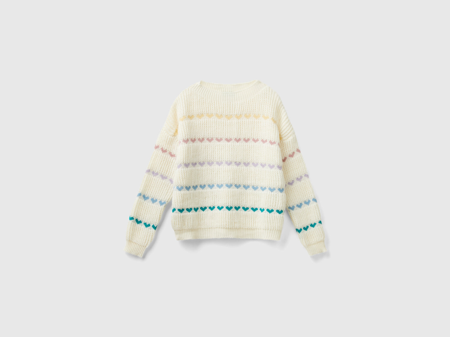 Maglioncino con intarsio cuori da bambina bianco panna | Benetton Outlet