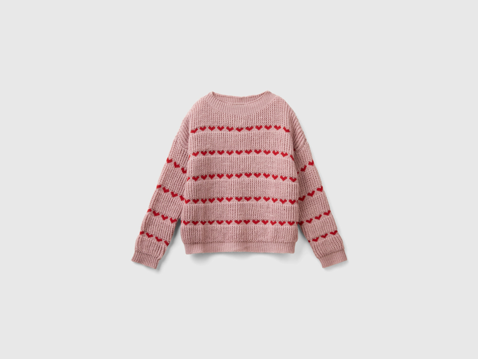 Maglioncino con intarsio cuori da bambina malva | Benetton Outlet