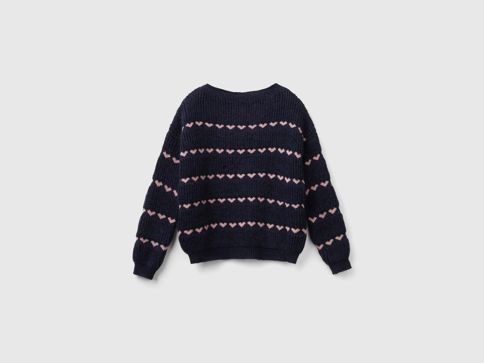 Maglioncino con intarsio cuori da bambina blu scuro 2 | Benetton Outlet