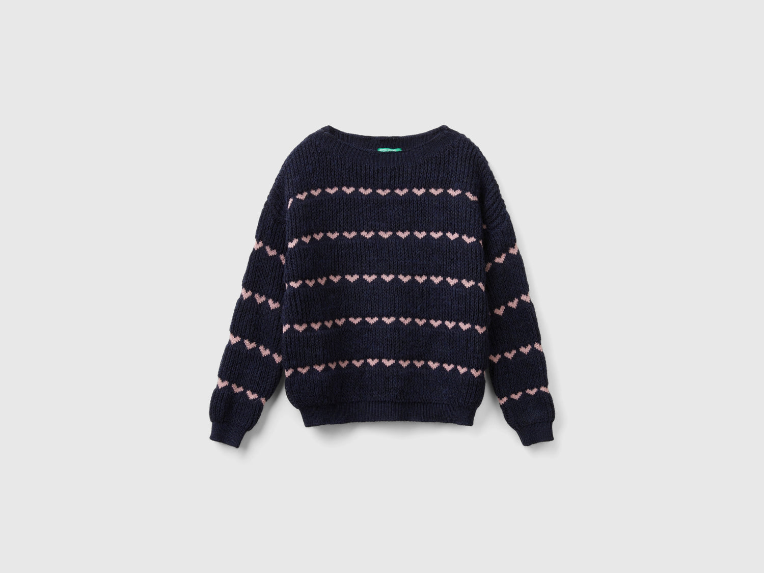 Maglioncino con intarsio cuori da bambina blu scuro | Benetton Outlet