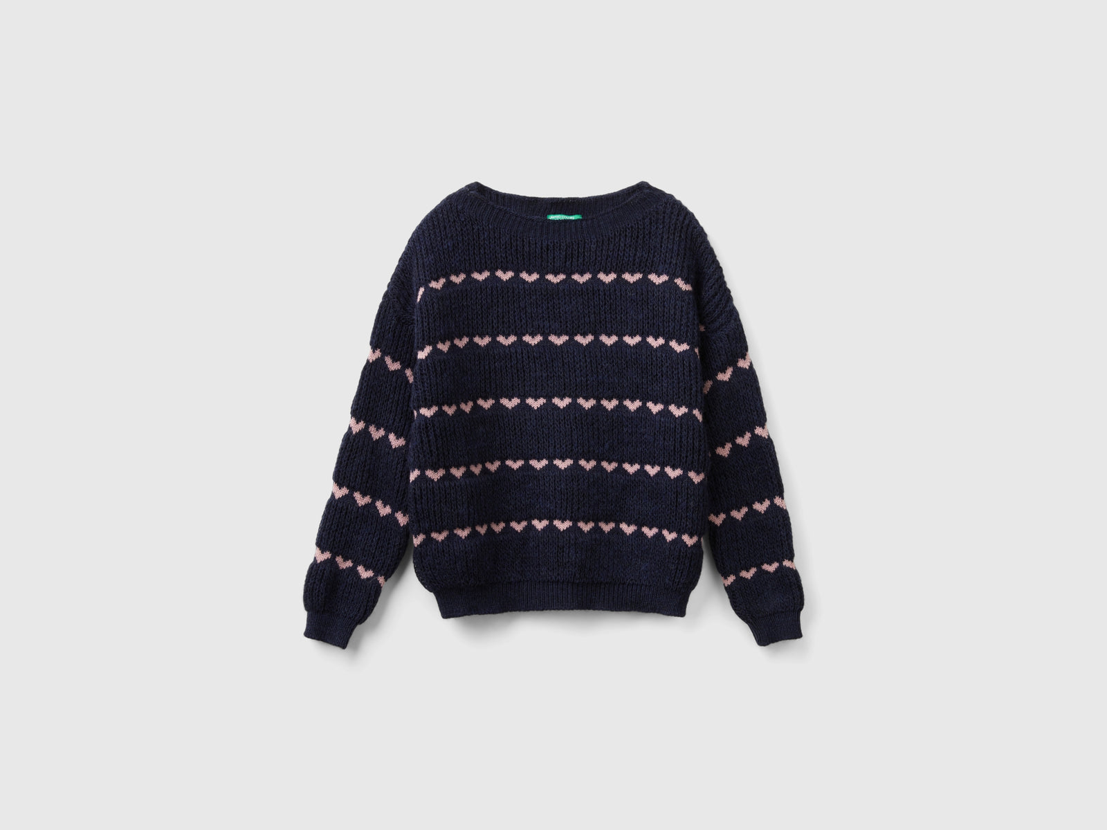 Maglioncino con intarsio cuori da bambina blu scuro | Benetton Outlet