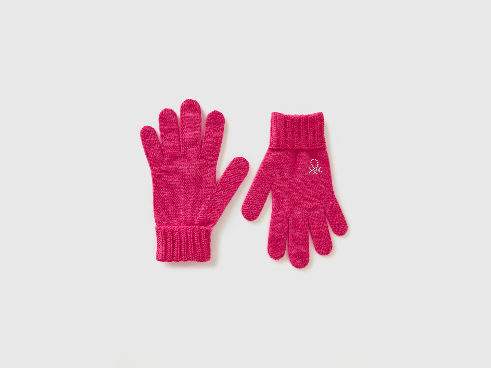 Guanti in maglia con logo da bambina fucsia | Benetton Outlet