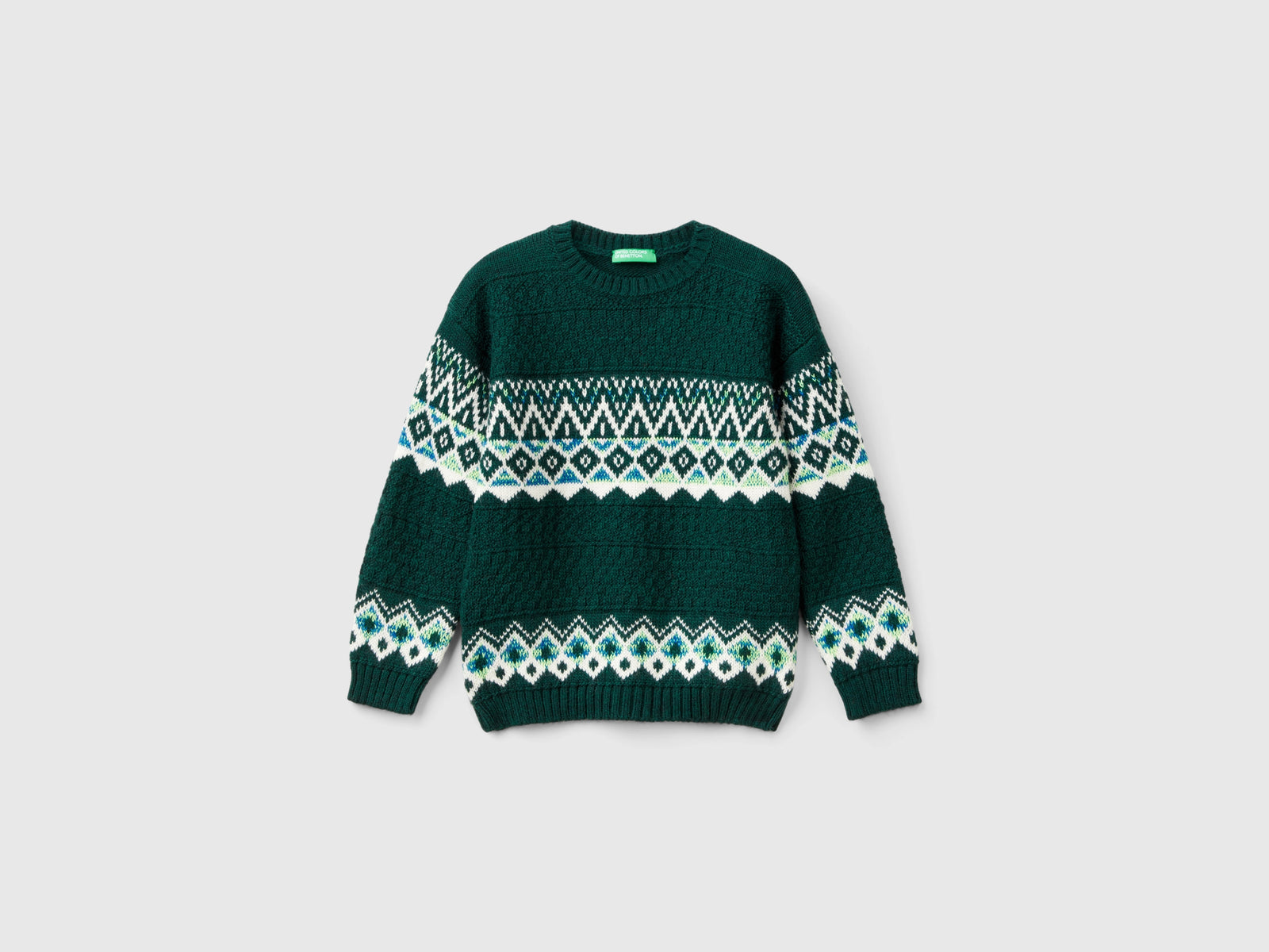 Maglia jacquard in misto lana da bimbo verde | Benetton Outlet