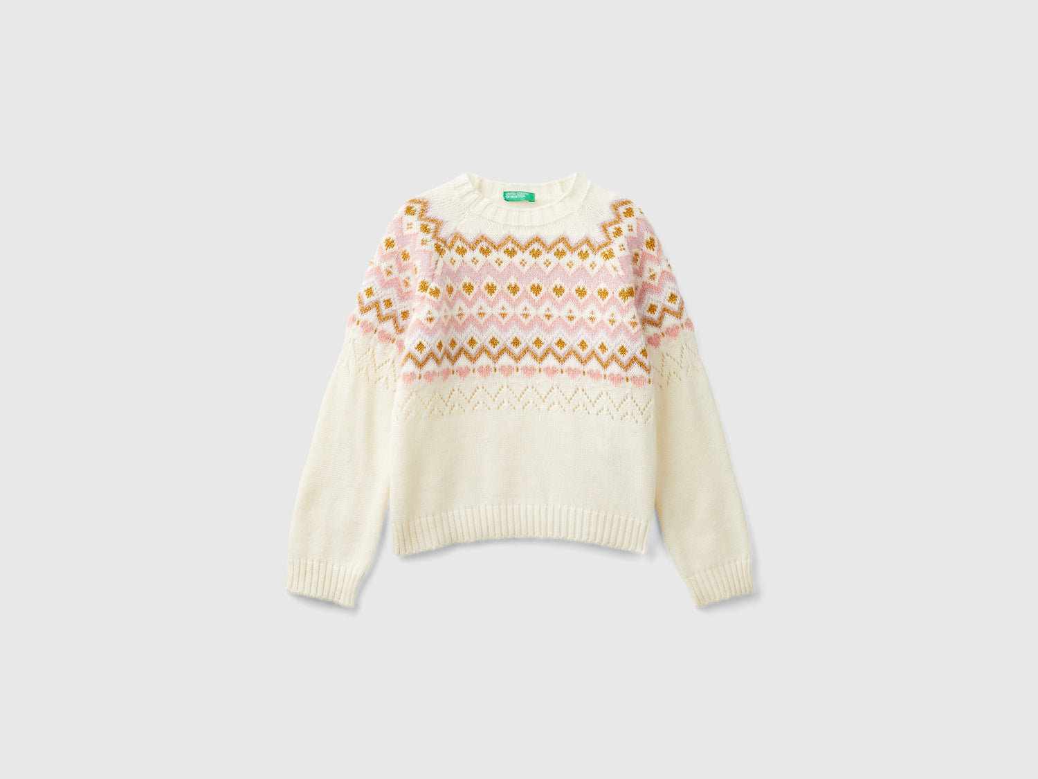 Maglione jacquard da bambina bianco panna | Benetton Outlet