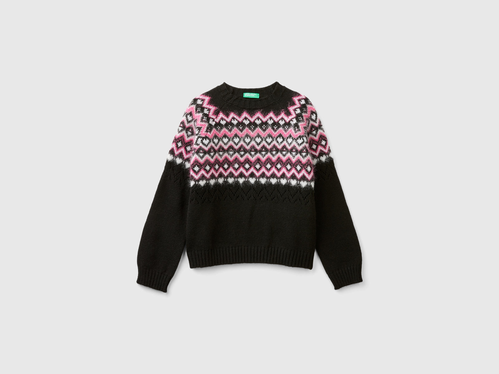 Maglione jacquard da bambina nero | Benetton Outlet