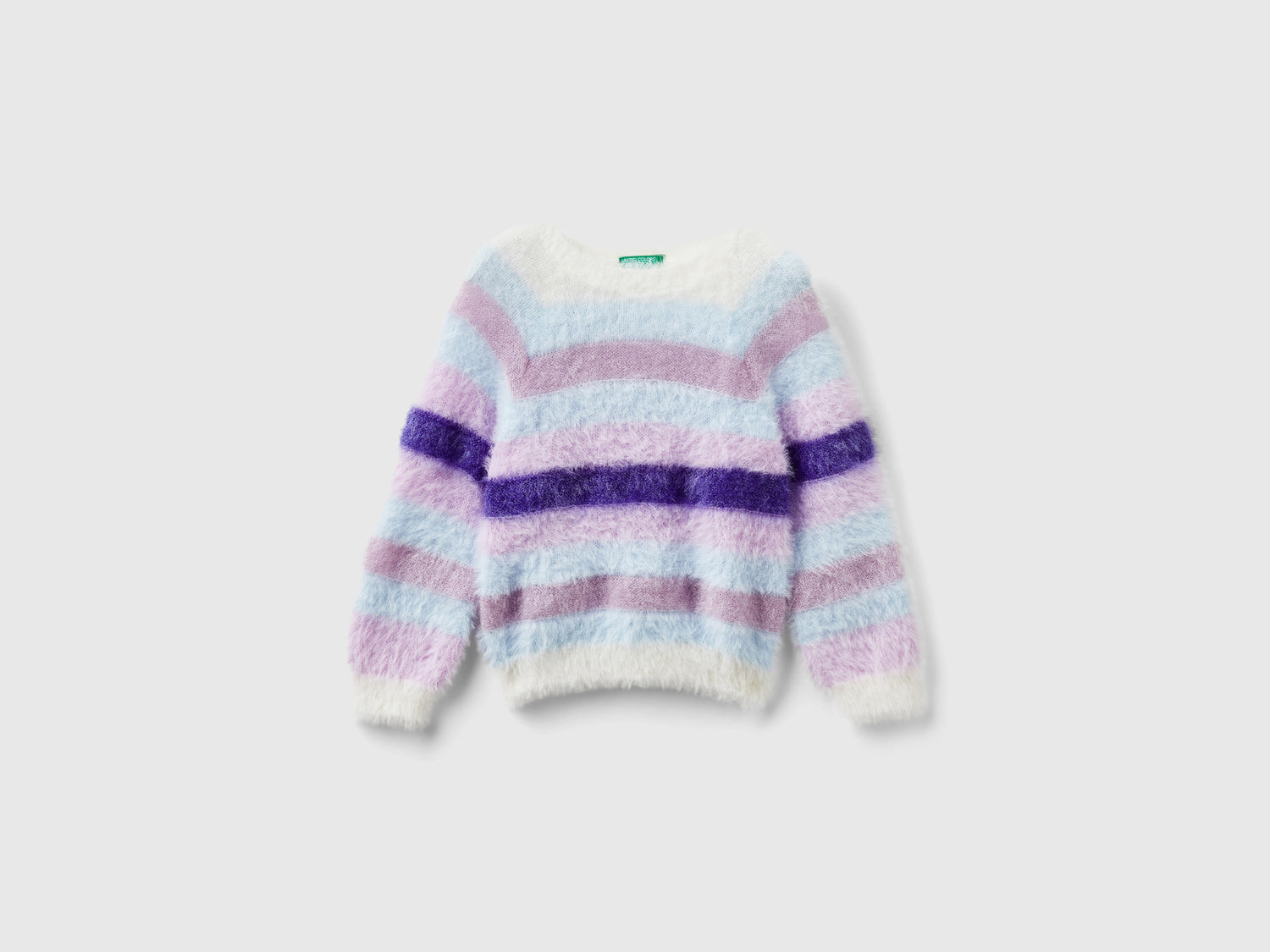 Maglioncino a righe in pelliccetta sintetica da bimba multi-color | Benetton Outlet