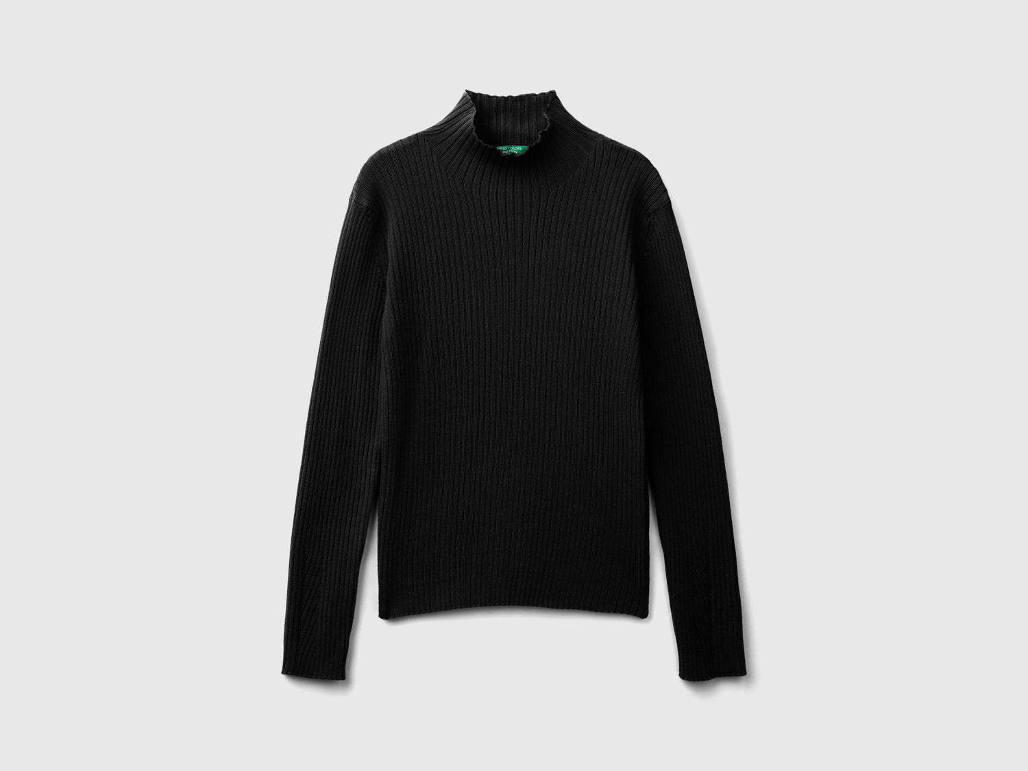 T-shirt lupetto in misto cotone da bambina nero | Benetton Outlet