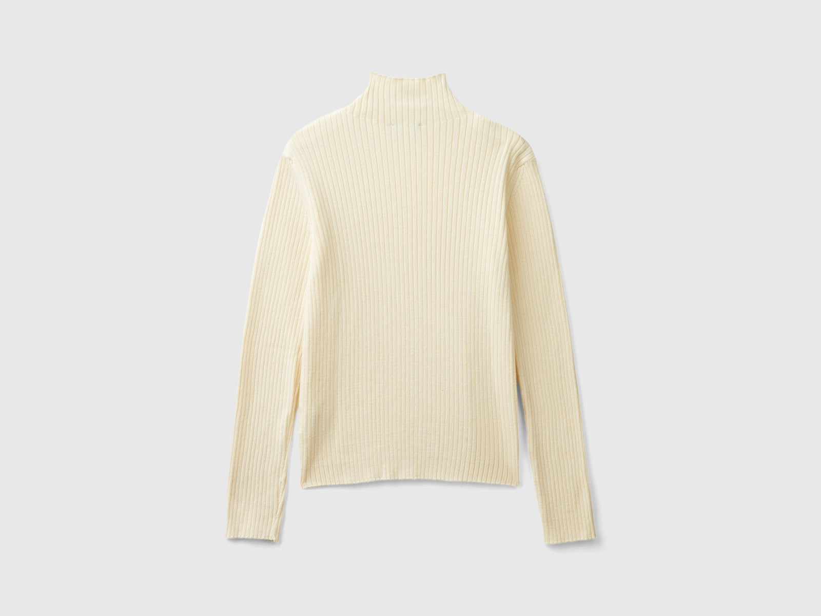 T-shirt lupetto in misto cotone da bambina bianco panna 2 | Benetton Outlet