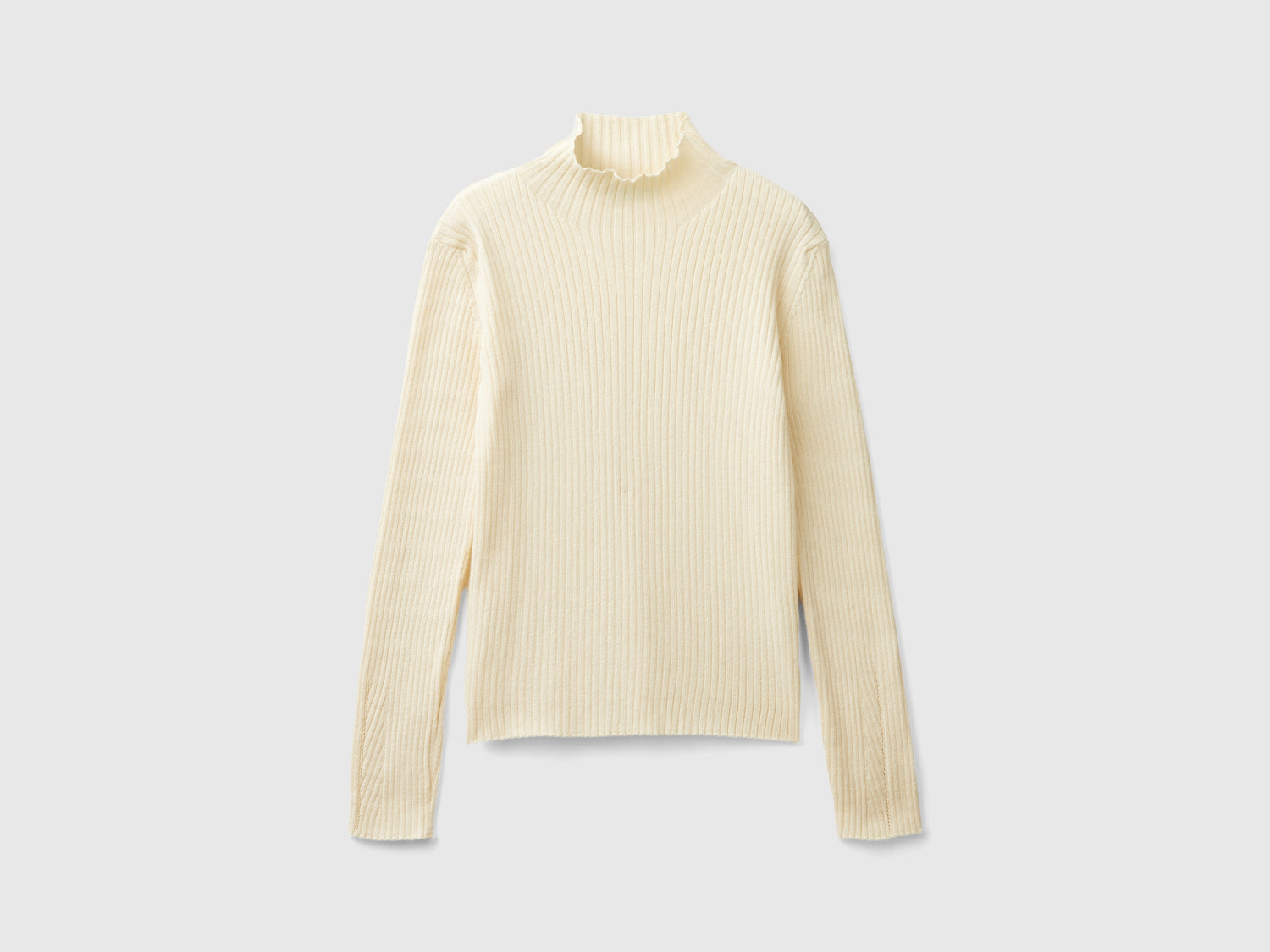T-shirt lupetto in misto cotone da bambina bianco panna | Benetton Outlet