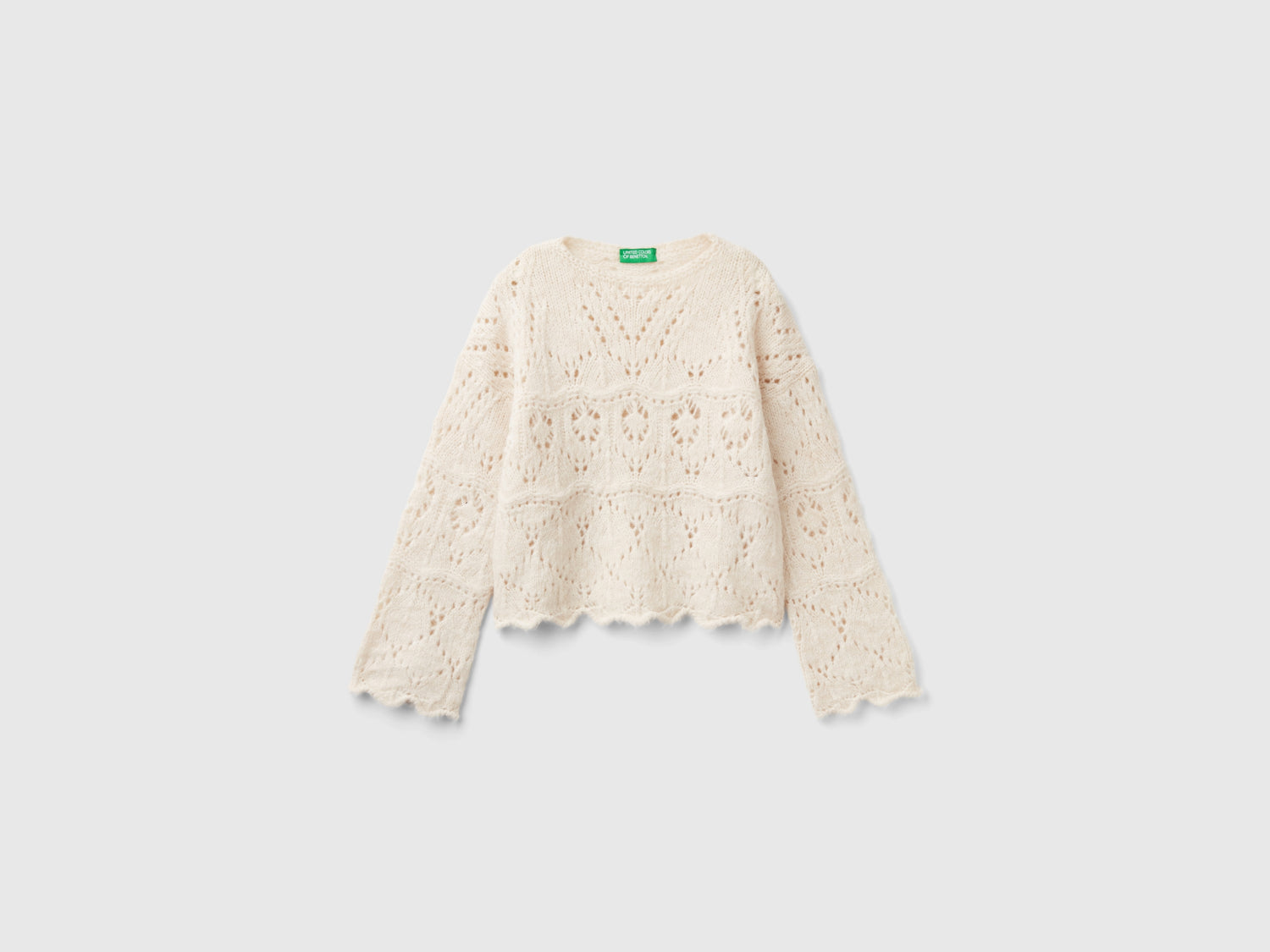 Maglia effetto pizzo da bambina bianco panna | Benetton Outlet