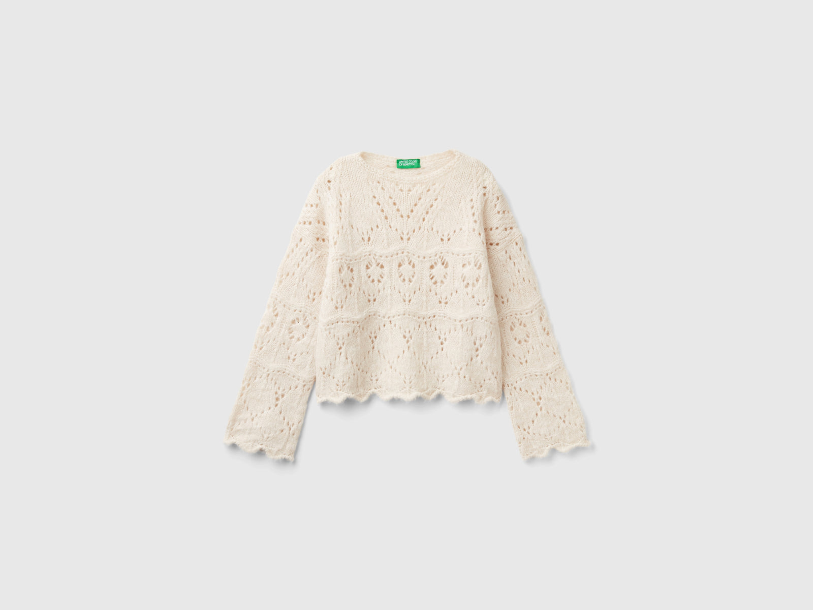 Maglia effetto pizzo da bambina bianco panna | Benetton Outlet