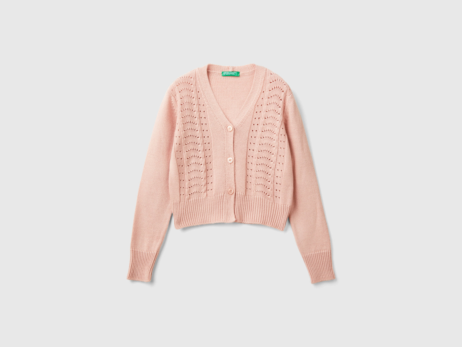 Cardigan con trafori da bambina rosa tenue | Benetton Outlet
