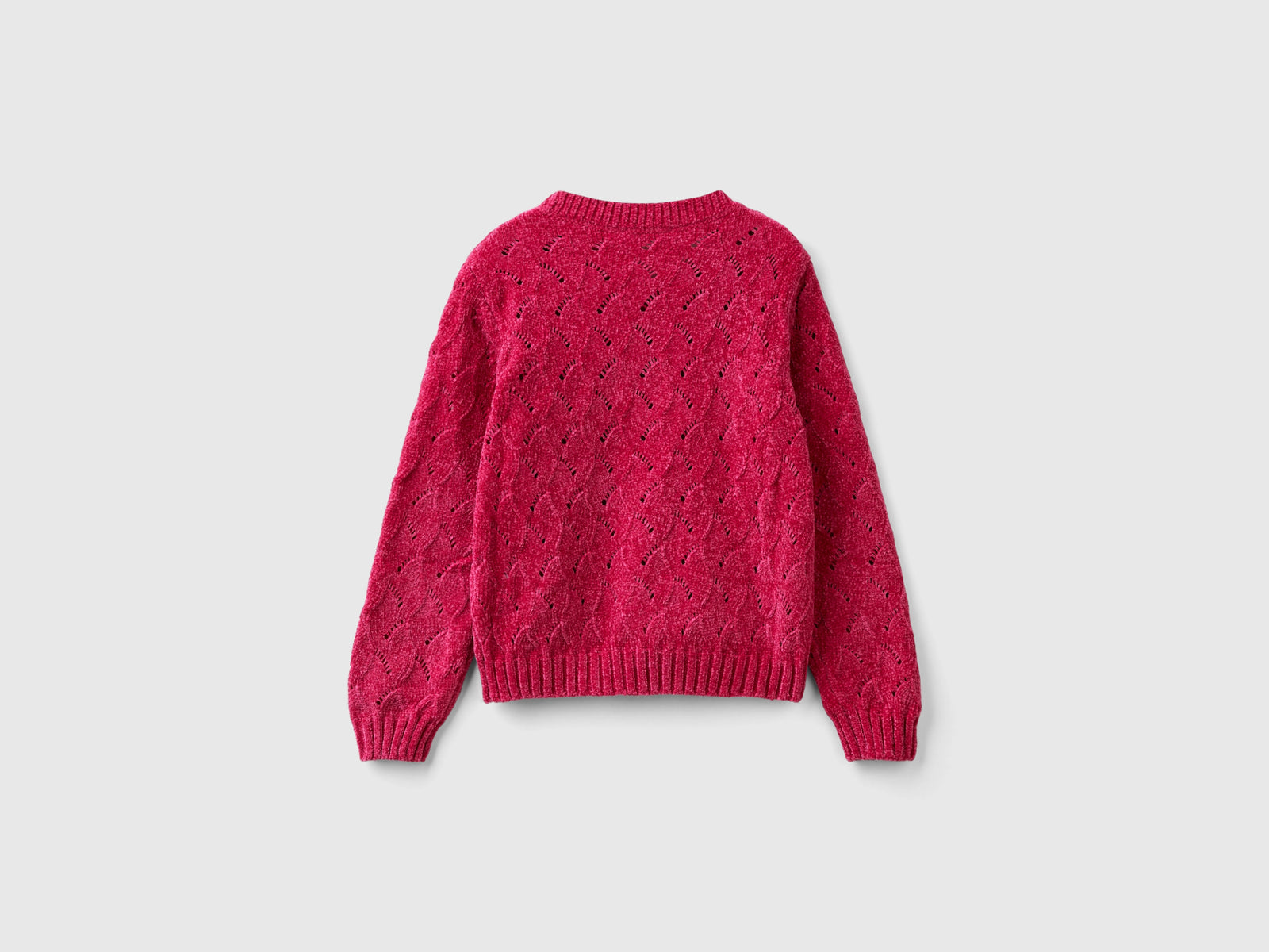 Maglioncino lavorato in ciniglia da bimba fucsia 2 | Benetton Outlet