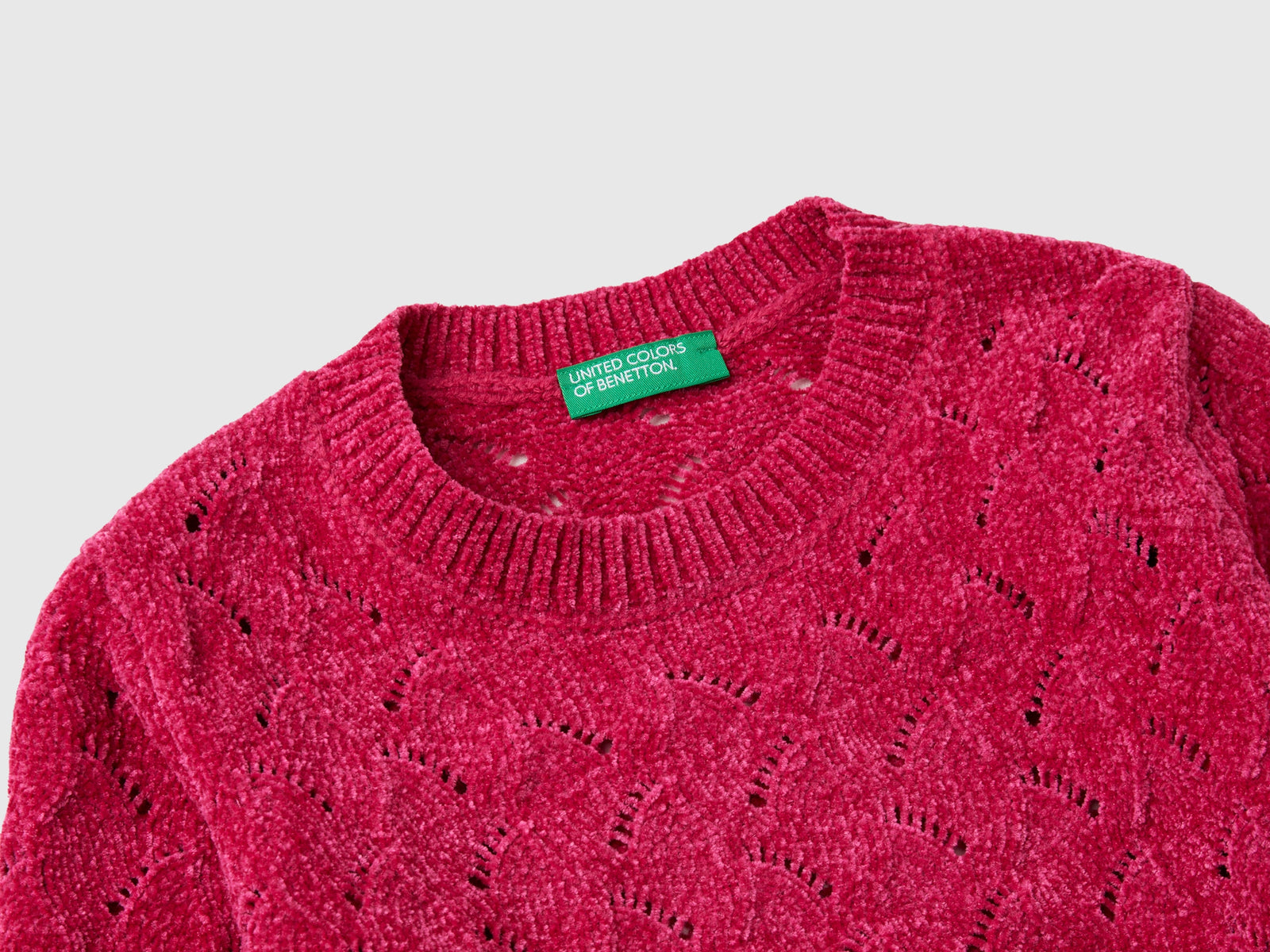 Maglioncino lavorato in ciniglia da bimba fucsia 3 | Benetton Outlet