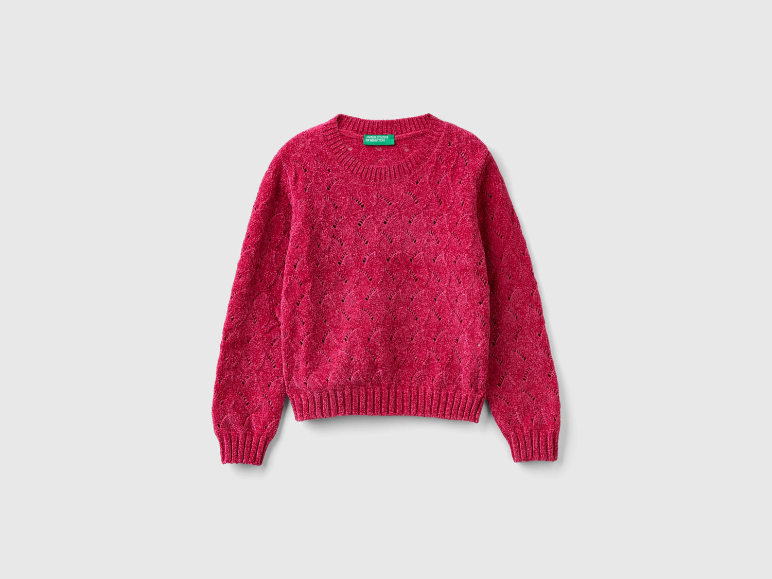 Maglioncino lavorato in ciniglia da bimba fucsia | Benetton Outlet