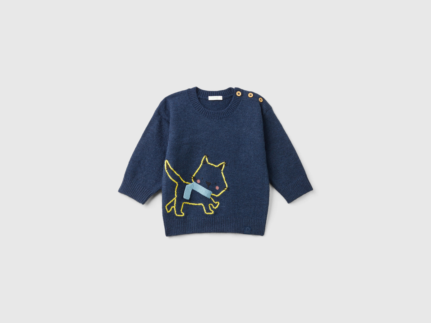 Sweater with cat embroidery da neonato blu scuro | Benetton Outlet