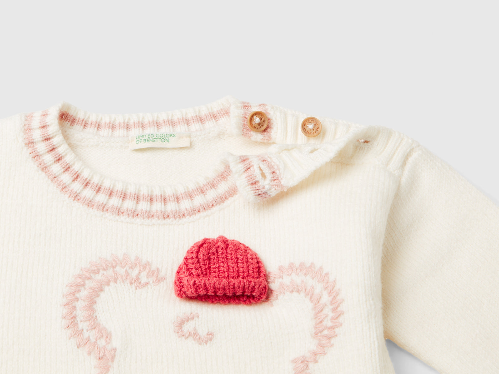 Maglioncino con ricamo e applicazione da neonato bianco panna 3 | Benetton Outlet