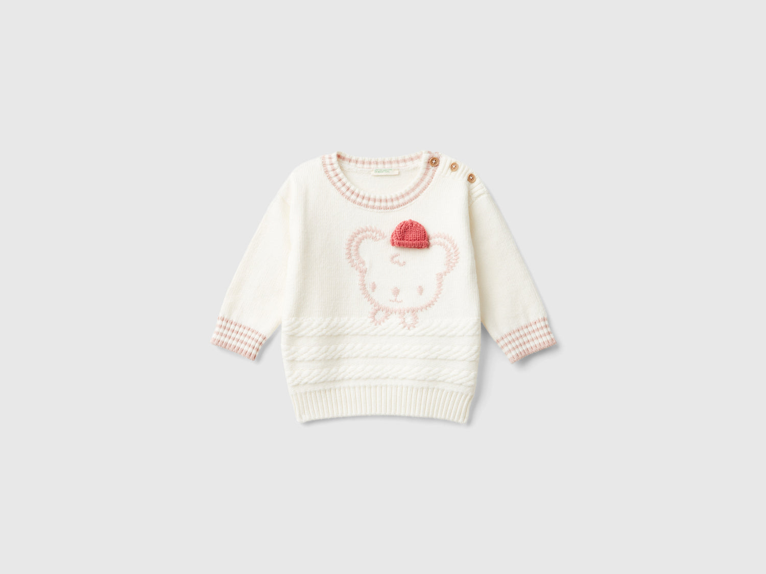 Maglioncino con ricamo e applicazione da neonato bianco panna | Benetton Outlet