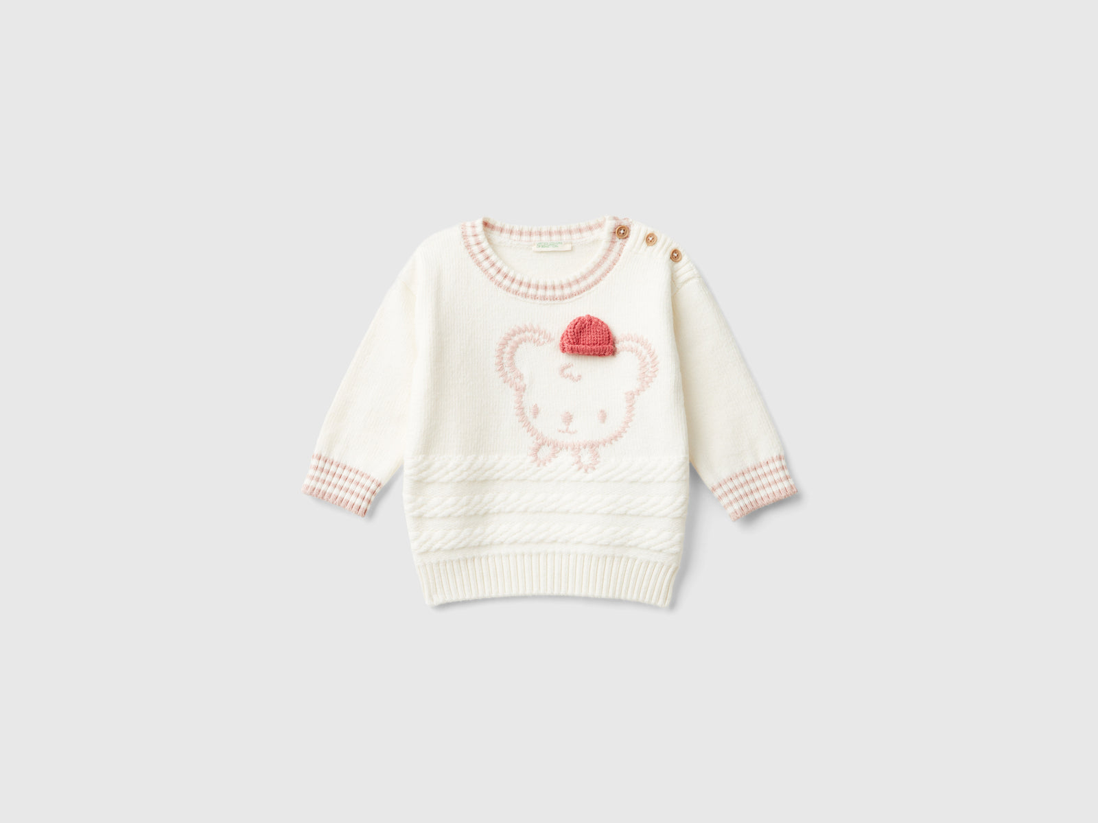 Maglioncino con ricamo e applicazione da neonato bianco panna | Benetton Outlet