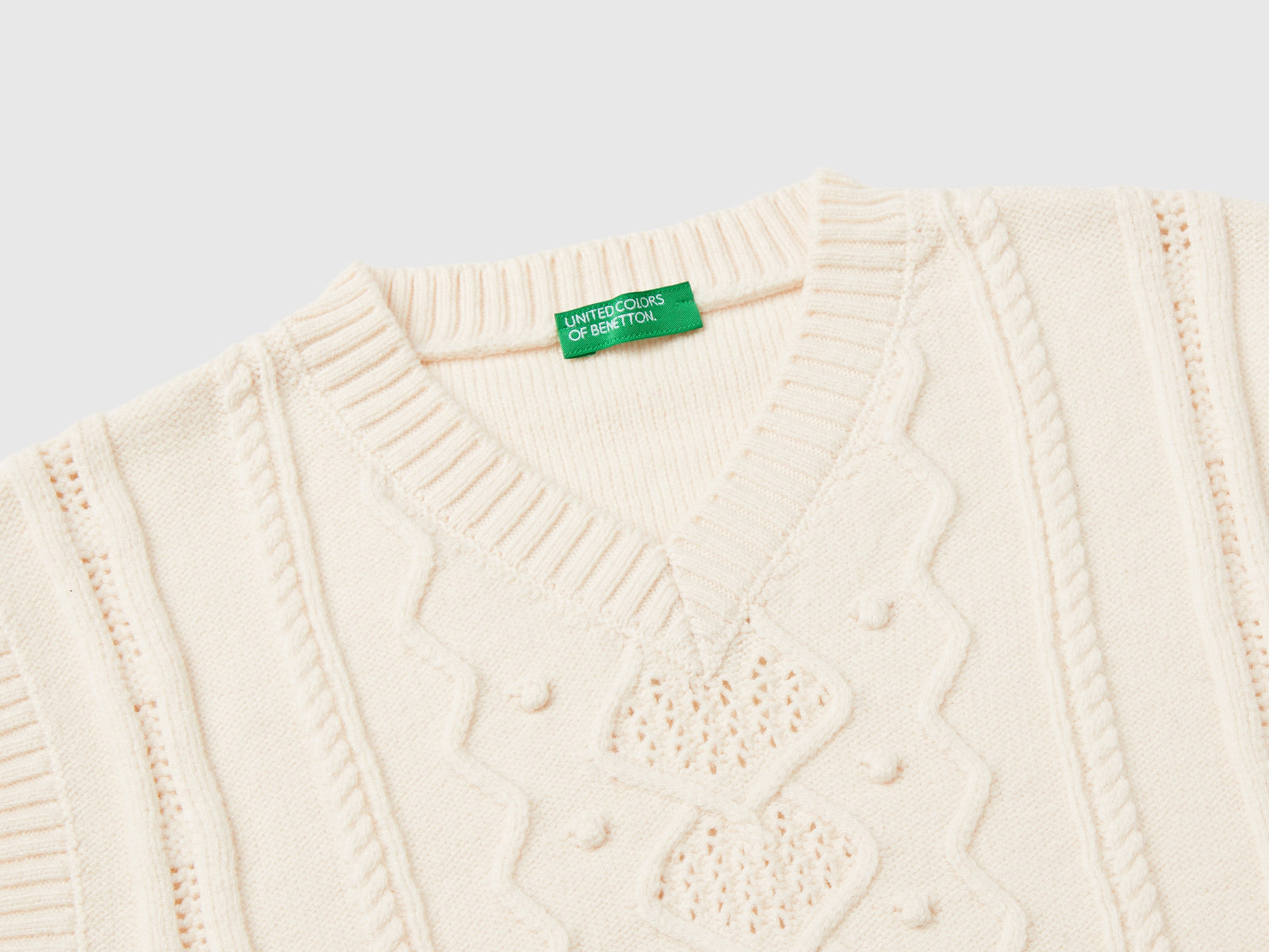 Gilet lavorato da bambina bianco panna 3 | Benetton Outlet