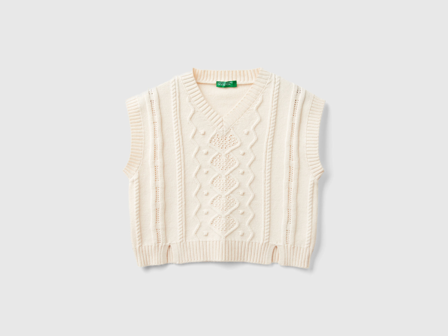 Gilet lavorato da bambina bianco panna | Benetton Outlet