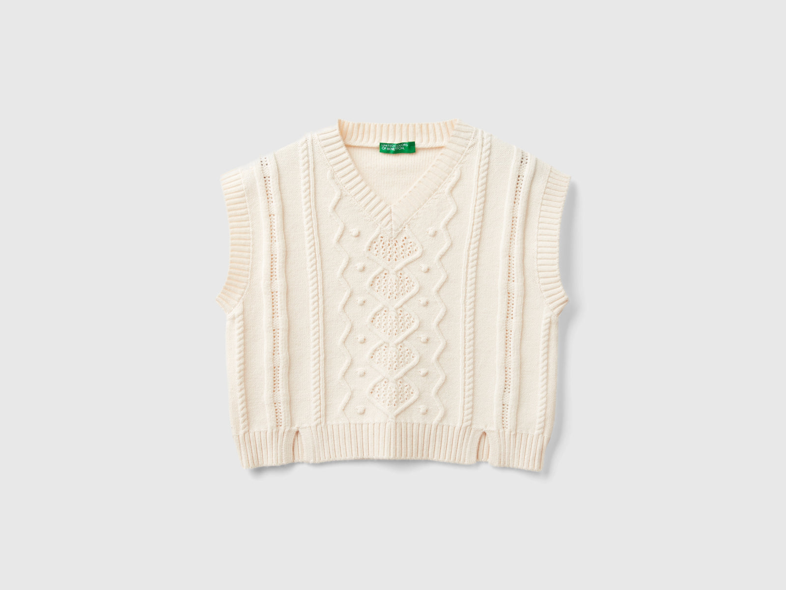 Gilet lavorato da bambina bianco panna | Benetton Outlet