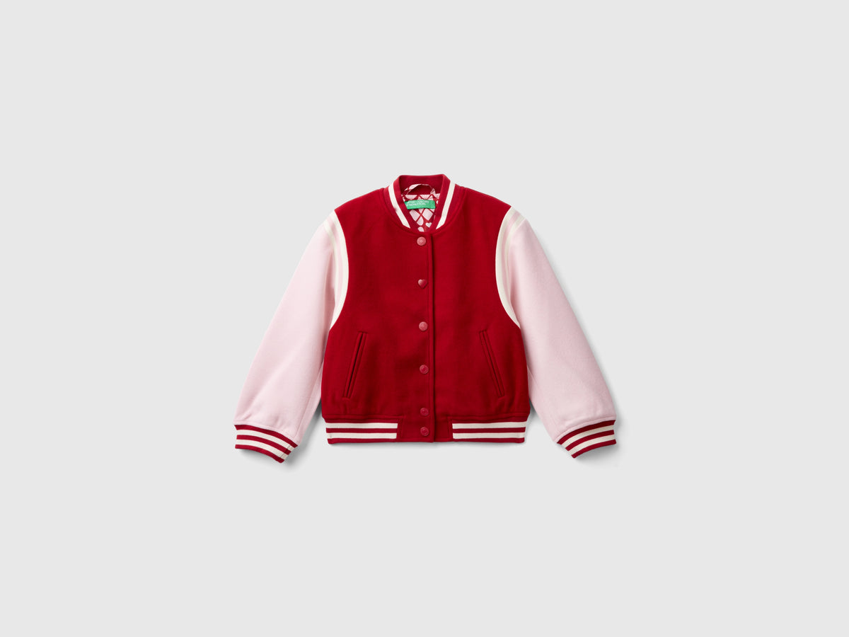 Chaqueta bomber con bloques de color en mezcla de lana