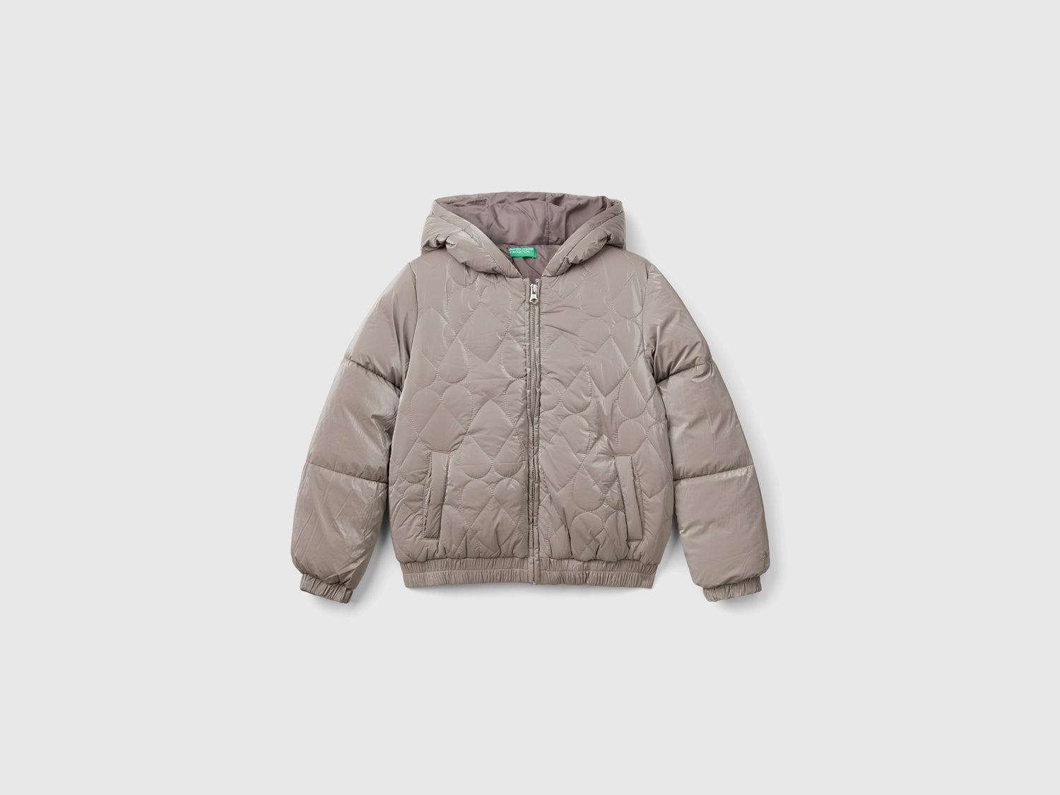 Giubbotto in nylon lucido da bambina tortora | Benetton Outlet