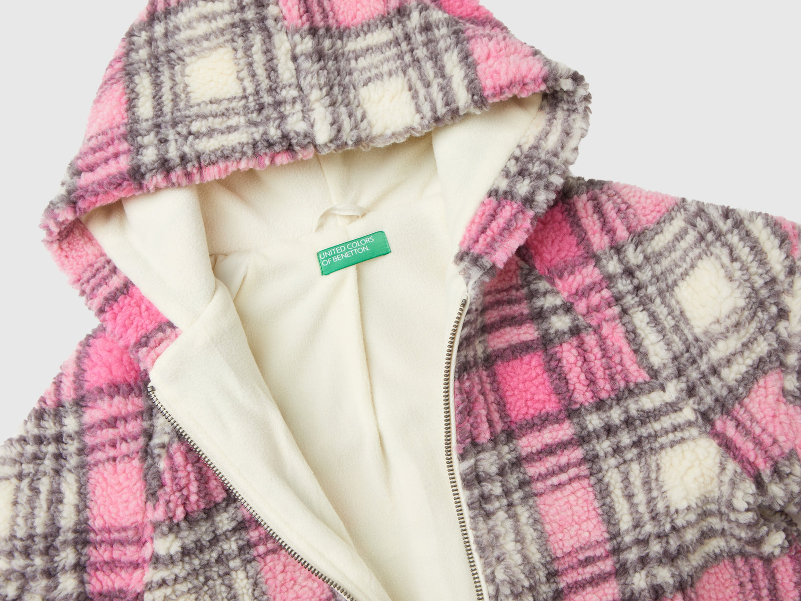 Giubbotto effetto orsetto a quadri da bambina multi-color 3 | Benetton Outlet